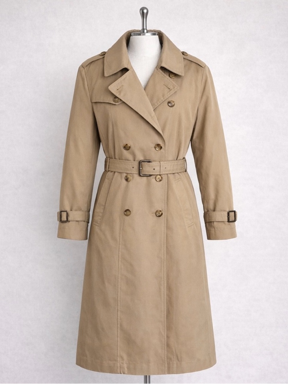 Botany 500 Beige Trench Coat Faux Fur Lined Belted Size 36 USA